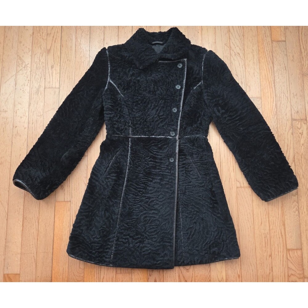 Giorgio Armani Women's Mutton Shearling Leather Black Coat Jacket 42